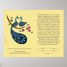 Peacock-Peahen in Love ketubah, straw Poster