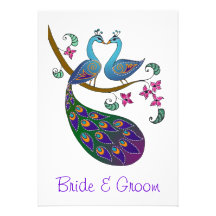 Peacock Peahen invitation (kantha /white)