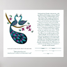 Peacock-Peahen ketubah, white Poster