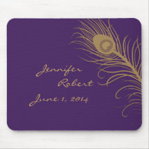 Peacock Plume in Gold and Plum Mouse Pads
