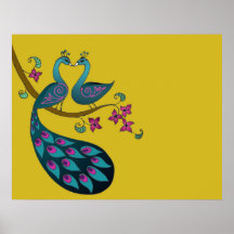 Peacock poster- mustard