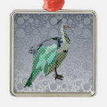 Peacock Silver Floral  Christmas Ornament