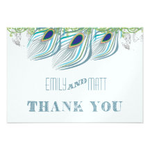 Peacock Vintage 3 Feathers Thank You Custom Invitations