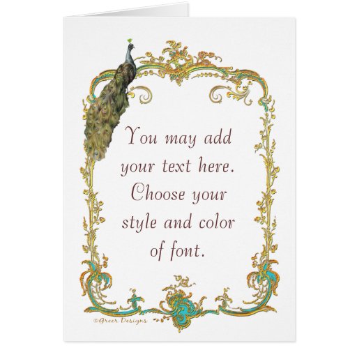 Peacock with Gold Frame Ornate Art Print Card