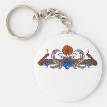 Peacocks And Wreath Brown Blue Keychains