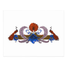 Peacocks And Wreath Brown Blue Postcards
