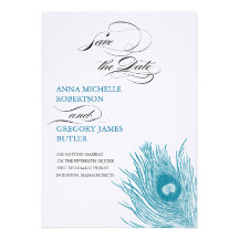 Peacock's Feather Save the Date Custom Invites
