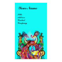 PEACOCKS IN LOVE MONOGRAM,red aqua blue turquase Business Card Templates