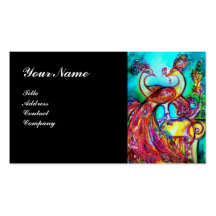 PEACOCKS IN LOVE MONOGRAM,red blue turquase black Business Card Template