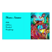 PEACOCKS IN LOVE MONOGRAM,red blue turquase Business Card Template
