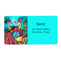 PEACOCKS IN LOVE ,red blue turquase green Custom Shipping Labels