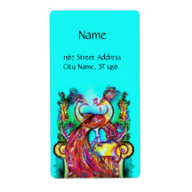 PEACOCKS IN LOVE ,red blue turquase green Shipping Labels