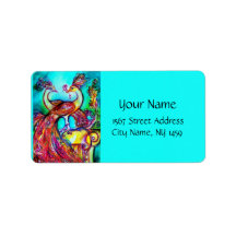 PEACOCKS IN LOVE ,red blue turquase green Custom Address Label