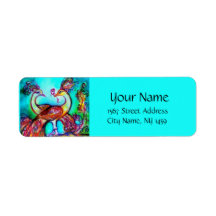 PEACOCKS IN LOVE ,red blue turquase green Return Address Labels