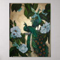 Peacocks in Magnolia Tree Print