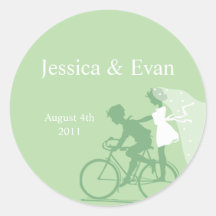 Peapod Green Bicycle Couple Wedding Sticker