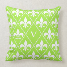 Pear Green Fleur de Lis with monogram initial Throw Pillow