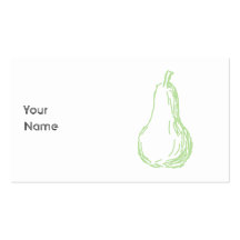 Pear Sketch. Line drawing in light green. Business Cards