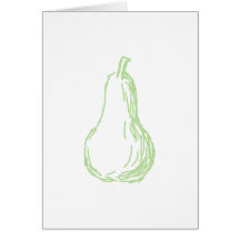 Pear Sketch. Line drawing in light green. Greeting Cards