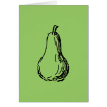 Pear Sketch. Line illustration in Black. Greeting Card