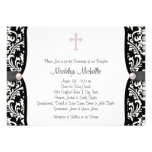 Pearl Cross Pink Black Damask Christening Personalized Invites