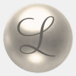 Pearl L monogram wedding seal Round Sticker