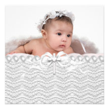 Pearls Cross White Lace Girls Photo Christening Custom Invitations