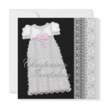 Pearls Gown Baby Girl Pink Black Christening Personalized Invitation