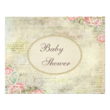 Pearls & Lace Shabby Chic Roses Baby Shower Personalized Announcements