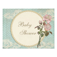 Pearls & Lace Shabby Chic Roses Baby Shower Invite