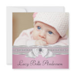 Pearls Pink Black Baby Girl Photo Birth Personalized Invitation