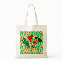 Peas Love Carrots, Cute Green and Orange Design Canvas Bags