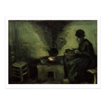 Peasant Woman by Fireplace, Vincent van Gogh Postcard