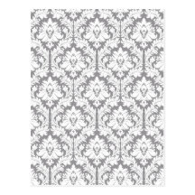 Pebble Grey Damask Pattern Postcard