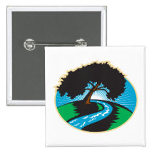 Pecan Tree Winding River Sunrise Retro Button