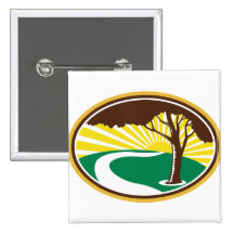 Pecan Tree Winding River Sunrise Retro Pinback Button