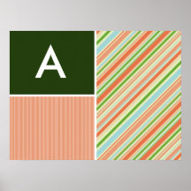 Pêche et rayures de Forest Green ; Rayé Poster