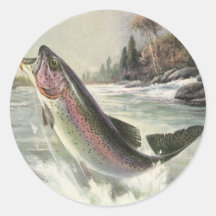 Pêche vintage de pêcheur de poissons de truite arc autocollants ronds