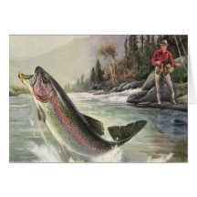 Pêche vintage de pêcheur de poissons de truite arc cartes