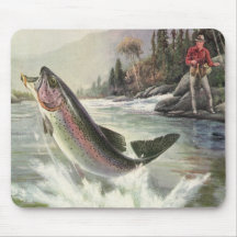 Pêche vintage de pêcheur de poissons de truite arc tapis de souris