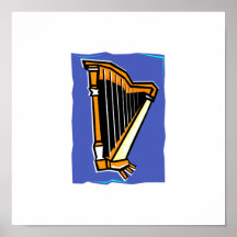 Pedal Harp Abstract Blue Background Poster