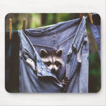 Peek-A-Boo Jeans Raccoon Mouse Pad
