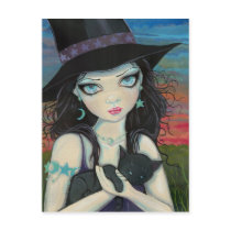 Peekaboo Witch and Cat Big Eye Art Postcard