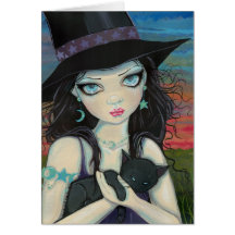 Peekaboo Witch and Cat Card