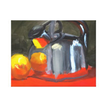 Peinture à l'huile de pot de thé et de citrons toiles tendues