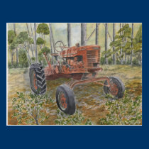 peinture de tracteur de ferme cartes postales
