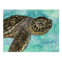 peinture de vie marine de tortue de mer de bébé carte postale