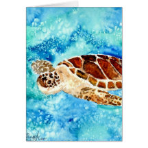 peinture marine d'aquarelle de vie marine de tortu carte