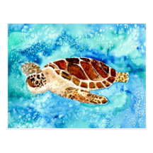peinture marine d'aquarelle de vie marine de tortu carte postale