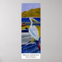 Pelican and Boats Poster